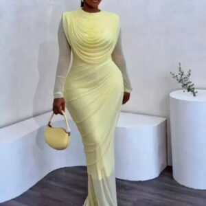 Ruched Mesh Maxi Dress