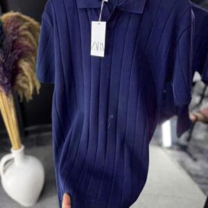 Ribbed Knit Polo Shirt