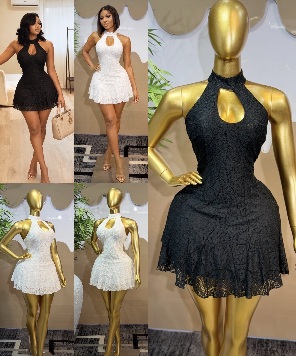 Mini Halter Neck Lace Dress
