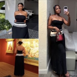 Contrast Knit Strapless Maxi Dress