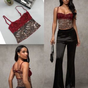 Leopard Print Lace Spliced Camisole Top