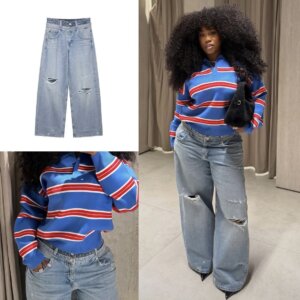 Double Waist Ripped Denim Jean