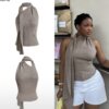 Neck Wrap Metal Buckle Knit Top