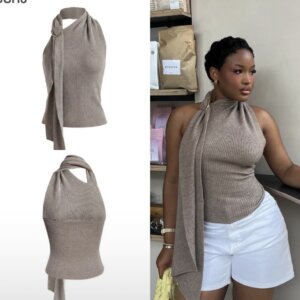 Neck Wrap Metal Buckle Knit Top