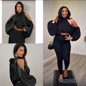 Halter Neck Silk Crop Ballon Top