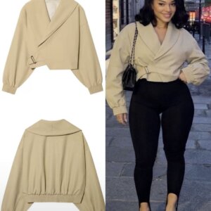 Versatile Lapel Khaki Jacket