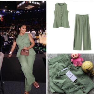 Button Up Vest And Wide Leg Pant