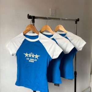 Blue and White Graphic Top