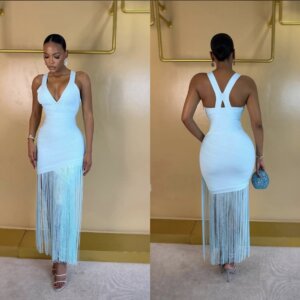 Halter Asymmetrical Tassel Dress