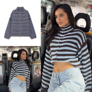 Stripped Double Zipper Knit Jacket