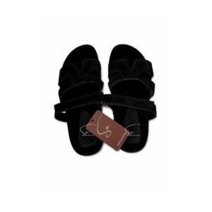 All Black Suede Signature V Slides
