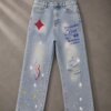Distressed Print Baggy Jean Trouser