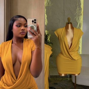 Draped Cowl Neck Mini Dress, stretchy fabric
