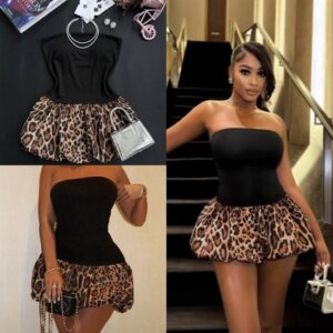 Leopard Balloon Mini Dress with a short, voluminous silhouette and relaxed fit