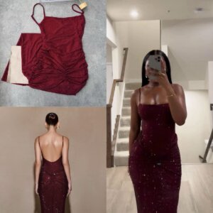 Rhinestone Backless Ruched Dress